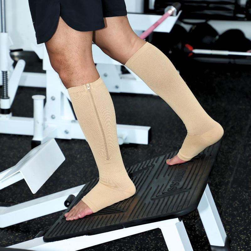 Zipper Toeless Compression Socks Black
