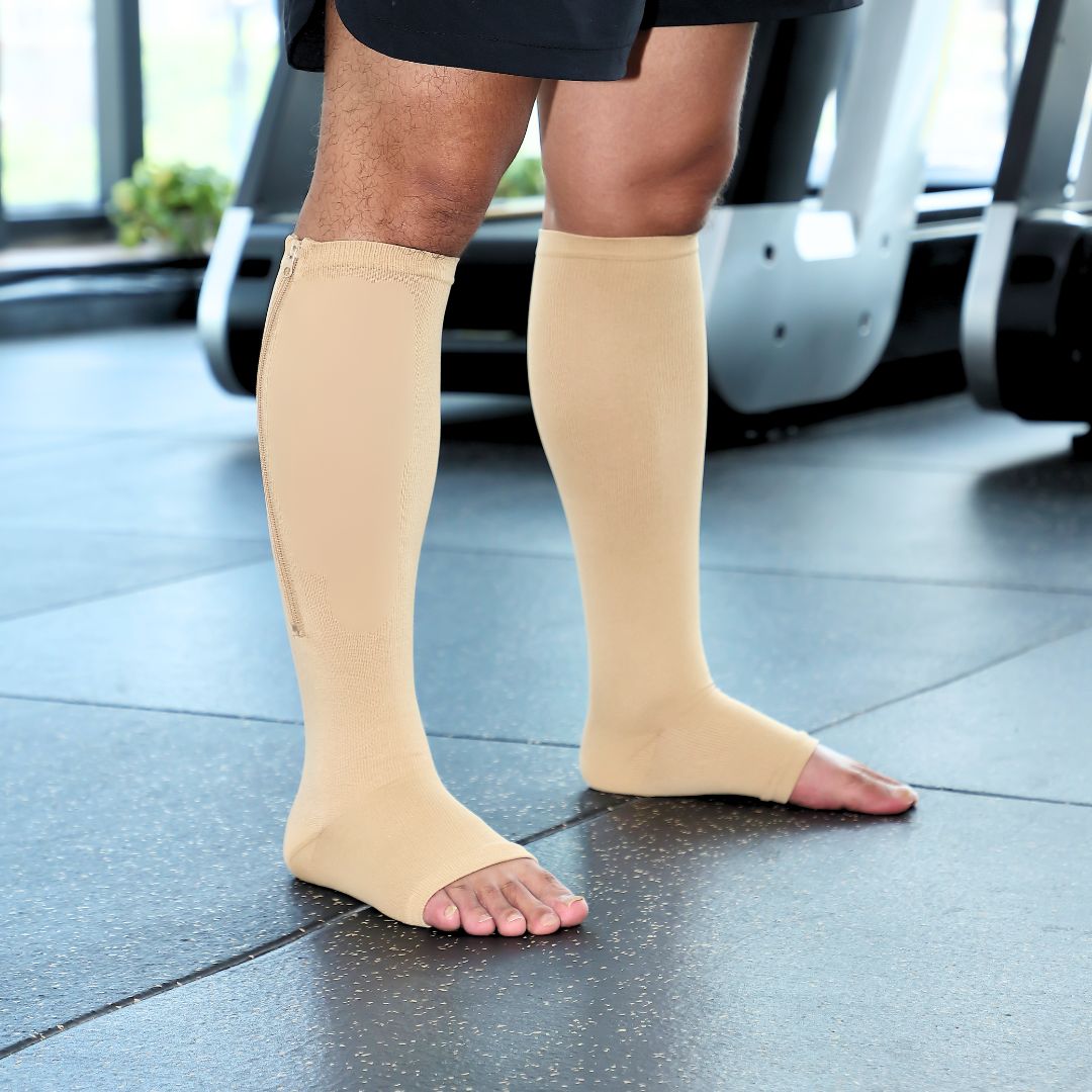 Zipper Toeless Compression Socks Black